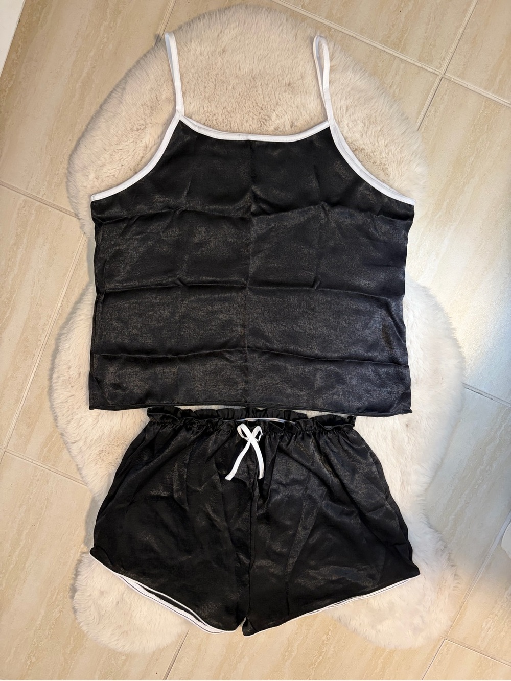 SHEIN Black Satin Cami & Shorts Sleep Set - M